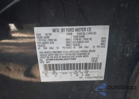 2020 Ford Edge Se z USA, uszkodzony, nr VIN 2FMPK4G99LBA73399